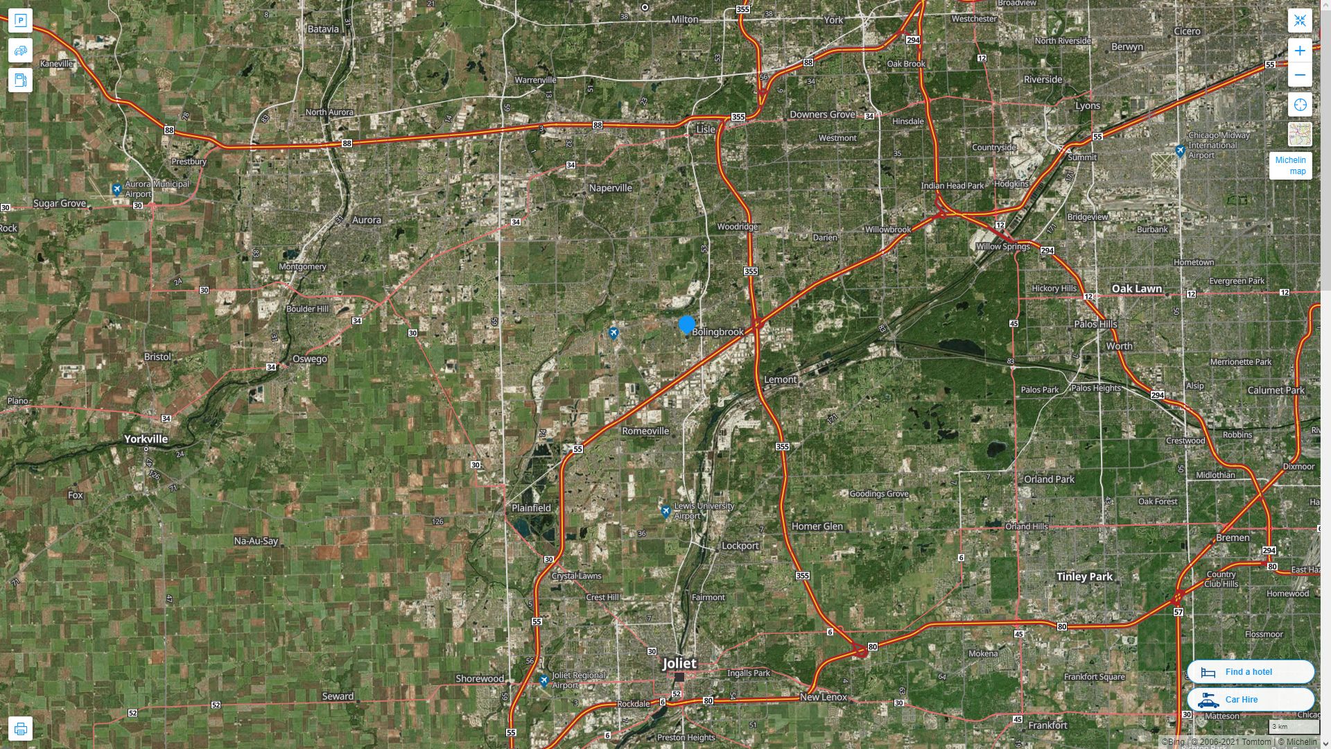 Bolingbrook illinois Highway and Road Map with Satellite View